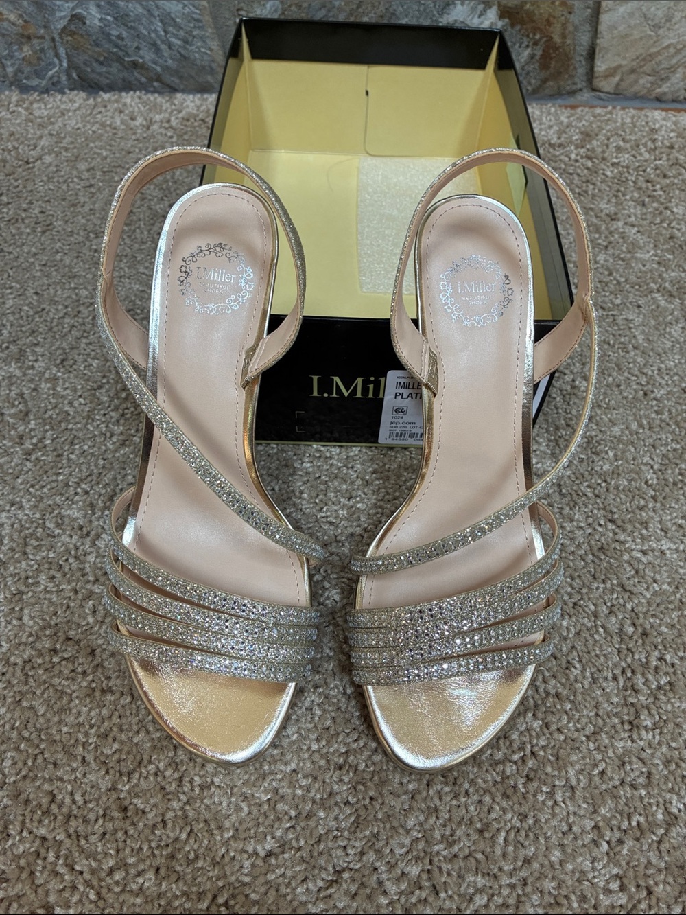 NWT I.Miller Nalda Platino Women's Gold Glitter Strappy Slingback Sandals Size 7